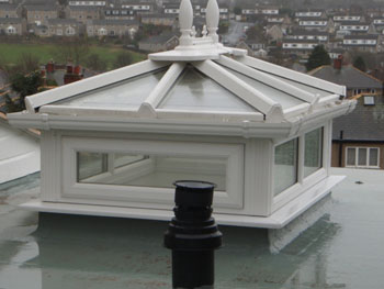 Lantern on glass fibre roof 